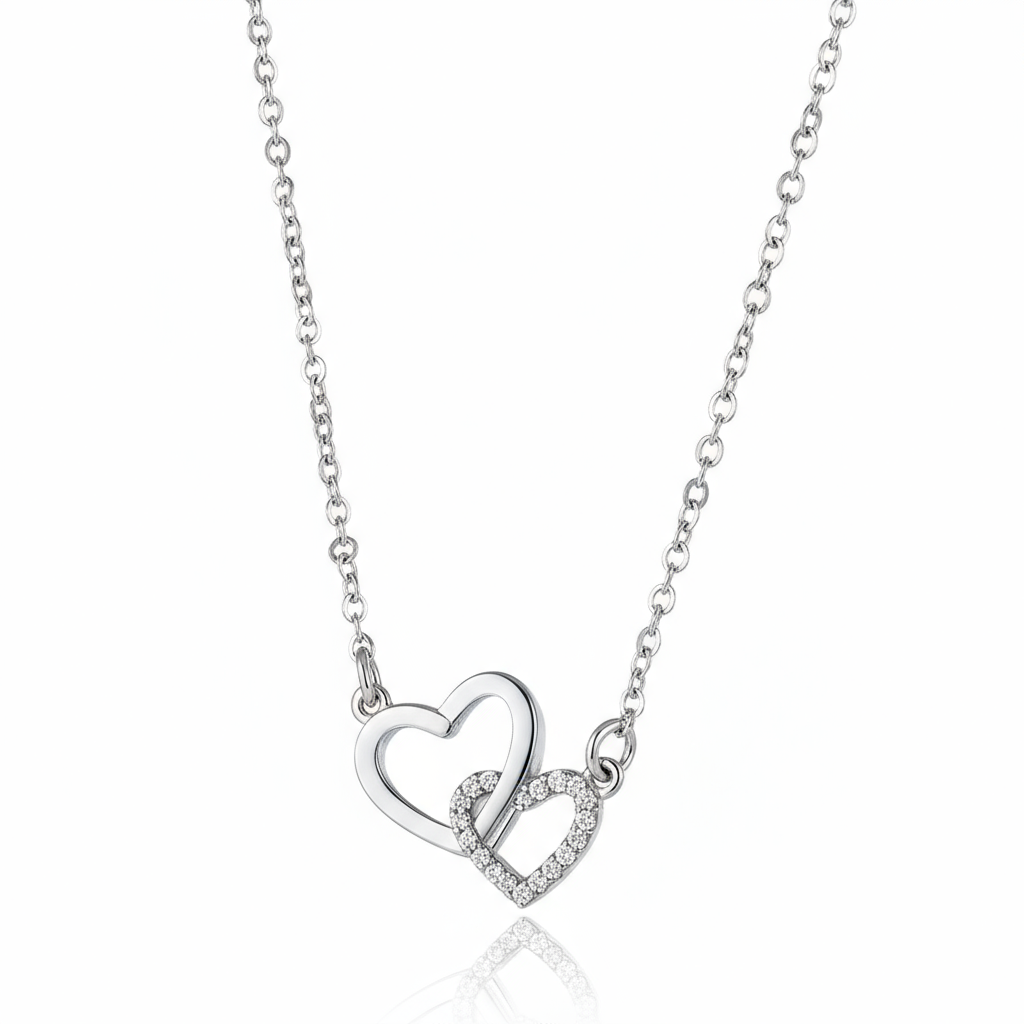 Women's Dual Heart Pendant with Chain Micro Plating